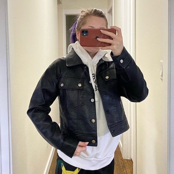 TopShop faux leather cropped jacket size 2 - Picture 3 of 6